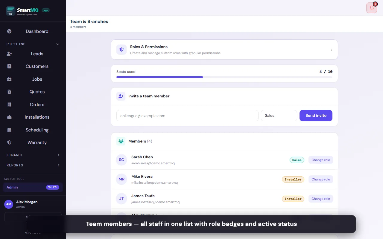 Team & Branch Management screenshot